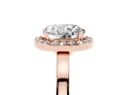 Round Cut Diamond Halo Ring Set in Rose gold with Solitaire Band and Prong Setting