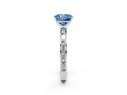 Fancy Blue Radiant Cut Diamond Solitaire Ring Set in White gold with Channel-Set Baguette Band and Prong Setting