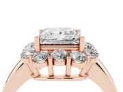Princess Cut Milgrain Halo Engagement Ring Setting | Graduated Bezel Accents | Rose Gold