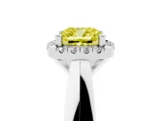 Cushion Cut Halo Engagement Ring Setting for a Fancy Yellow Lab-Grown Diamond | Square Profile Band | Platinum