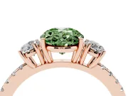 Fancy Green Oval Cut Diamond Three-Stone Ring Set in Rose gold with Pavé Band and Graduated Sides