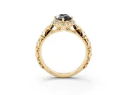 Marquise Leaf Halo Engagement Ring Setting for a Black Center | Bezel Accents | Yellow Gold