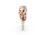 Round Cut Diamond Leaf-Inspired Engagement Ring Set in Rose gold with Round Accents