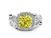 Cushion Cut Leaf Halo Engagement Ring Setting for a Fancy Yellow Lab-Grown Diamond | Platinum