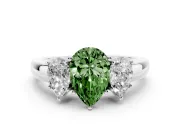 Pear-Shaped Three Stone Engagement Ring Setting for a Fancy Green Lab-Grown Diamond | Matching Side Stones | Platinum