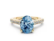 Oval Hidden Halo Pave Engagement Ring Setting for a Fancy Blue Lab-Grown Diamond | Claw Prongs | Yellow Gold