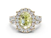 Oval Halo Engagement Ring Setting for a Fancy Yellow Lab-Grown Diamond | Side Clusters | Yellow Gold