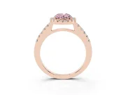 Fancy Pink Oval Cut Diamond Halo Pavé Solitaire Ring Set in Rose gold with Prong-Set Center Stone