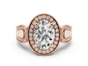Oval Vintage Milgrain Halo Engagement Ring Setting | Open Loop Pave Shoulders | Rose Gold