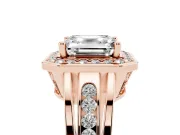 Asscher Cut Vintage Halo Engagement Ring Setting | Channel-Set Split Shank | Rose Gold