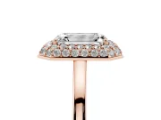 Emerald Cut Diamond Halo Engagement Ring Set in Rose gold with Solitaire Band and Prong Setting