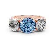 Round Engagement Ring Setting for a Fancy Blue Lab-Grown Diamond | Three Stone | Rose Gold