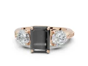Emerald Cut Three Stone Engagement Ring Setting for a Black Center | Tapered Pavé Band | Rose Gold