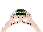 Fancy Green Emerald Cut Halo Round Diamond Solitaire Ring Set in Rose gold with Pavé Band and Prong Setting