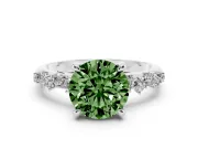 Fancy Green Round Cut Diamond Solitaire Vine Band Ring Set in Platinum with Round Accents and Prong Setting