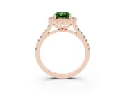 Fancy Green Radiant Cut Diamond Milgrain Floral Halo Engagement Ring Set in Rose gold with Pavé Band