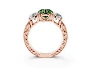 Round Vintage Three Stone Engagement Ring Setting for a Fancy Green Lab-Grown Diamond | Rose Gold