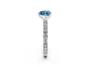 Fancy Blue Heart Cut Diamond Solitaire Ring Set in White gold with Slim Pavé Band and Prong Setting