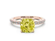 Fancy Yellow Cushion Cut Diamond Pavé Band Ring Set in Rose gold with Prong-Set Center Stone