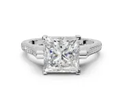 Princess Cut Vintage Cathedral Engagement Ring Setting | Carved Band | Sterling Silver