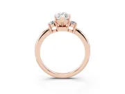 Three-Stone Marquise Cut Diamond Ring Set in Rose gold with Prong Setting and Plain Band