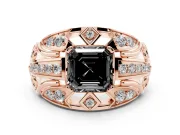 Fancy Black Asscher Cut Diamond Art Deco Ring Set in Rose gold with Pavé Split Shank