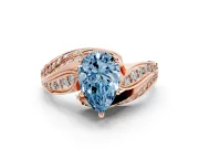Fancy Blue Pear Cut Diamond Solitaire Ring Set in Rose gold with Layered Twist Pavé Band
