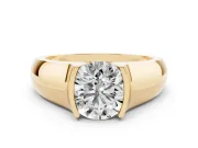 Round Half Bezel Solitaire Engagement Ring Setting | Wide Band | Yellow Gold