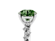 Fancy Green Round Cut Diamond Solitaire Vine Band Ring Set in Silver with Round Accents and Prong Setting