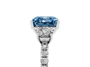 Asscher Cut Three Stone Engagement Ring Setting for a Fancy Blue Lab-Grown Diamond | Pave Shoulders | Sterling Silver