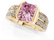 Radiant Cut Half Bezel Engagement Ring Setting for a Fancy Pink Lab-Grown Diamond | Channel Band | Yellow Gold