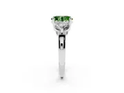 Oval Three Stone Engagement Ring Setting for a Fancy Green Lab-Grown Diamond | Open Prong Baskets | Sterling Silver