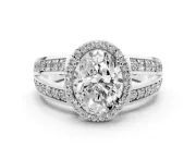 Oval Halo Engagement Ring Setting | Two-Row Pave Split Shank | Sterling Silver