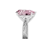 Fancy Pink Pear Cut Diamond Solitaire Milgrain Engraved Band Set in Platinum with Prong Setting