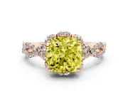 Fancy Yellow Cushion Cut Diamond Halo Twist Band Solitaire Ring Set in Rose gold with Prong-Set Center Stone