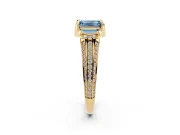 Fancy Blue Emerald Cut Diamond Pavé Split Shank Solitaire Ring Set in Yellow gold with Prong Setting