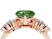 Fancy Green Heart Cut Diamond Cluster Engagement Ring Set in Rose gold with Pavé Band and Prong Setting