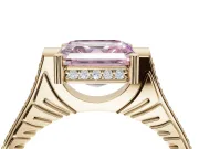 Asscher Cut Vintage Cathedral Engagement Ring Setting for a Fancy Pink Lab-Grown Diamond | Carved Band | Yellow Gold