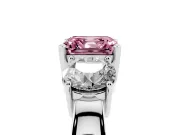 Asscher Cut Three Stone Engagement Ring Setting for a Fancy Pink Lab-Grown Diamond | Wide Plain Band | Platinum