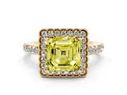 Asscher Cut Milgrain Floral Halo Engagement Ring Setting for a Fancy Yellow Lab-Grown Diamond | Pavé Band | Yellow Gold