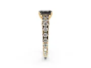 Fancy Black Emerald Cut Diamond Classic Solitaire Ring Set in Yellow gold with Pavé Band and Prong Setting
