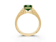Fancy Green Asscher Cut Diamond Split Shank Ring Set in Yellow gold with Pavé Band and Prong Setting