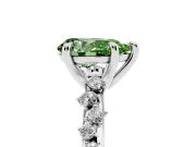 Fancy Green Pear Cut Diamond Solitaire Vine Band Ring Set in Silver with Round Accents and Prong Setting