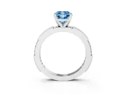 Fancy Blue Cushion Cut Diamond Solitaire Ring Set in White gold with Slim Pavé Band and Prong Setting