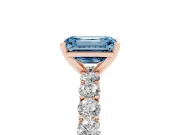 Emerald Cut Shared Prong Engagement Ring Setting for a Fancy Blue Lab-Grown Diamond | Rose Gold