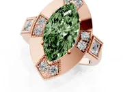 Fancy Green Marquise Cut Diamond Milgrain Halo Ring Set in Rose gold with Split Shank