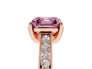 Asscher Cut Hidden Halo Engagement Ring Setting for a Fancy Pink Lab-Grown Diamond | Milgrain Pave | Rose Gold