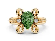 Fancy Green Pear Cut Diamond Twisted Band Solitaire Ring Set in Yellow gold with Scroll Prongs