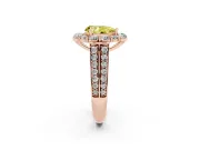 Fancy Yellow Pear Cut Diamond Halo Engagement Ring Set in Rose gold with Split Shank and Prong Setting
