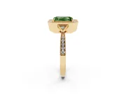 Fancy Green Emerald Cut Diamond Halo Engagement Ring Set in Yellow gold with Milgrain Pavé Band